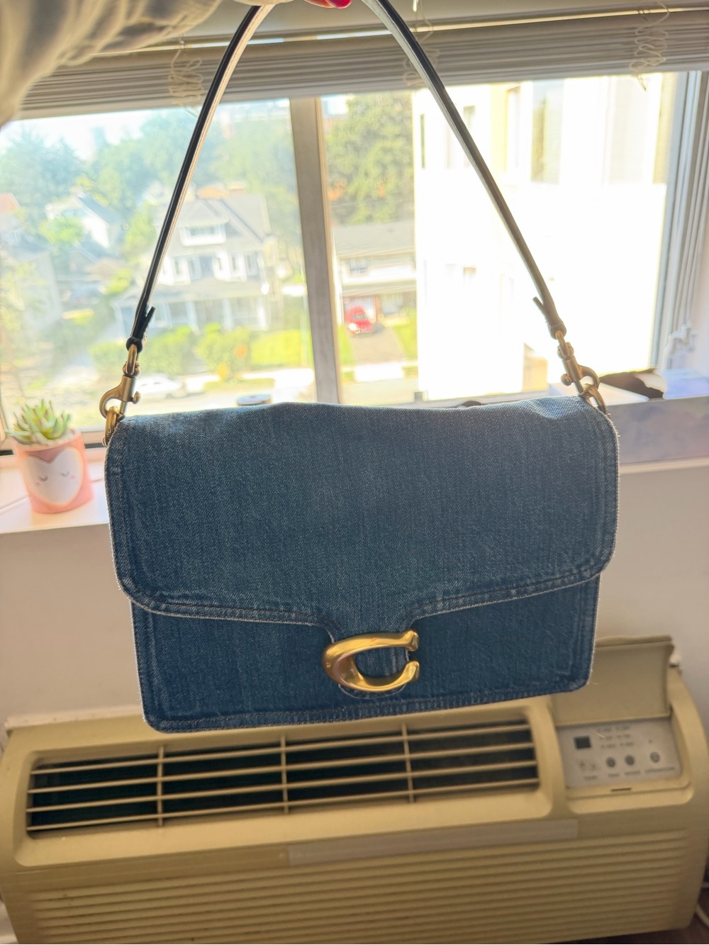 Coach Chain Tabby Shoulder Bag 30 in Signature Denim Blue Brass